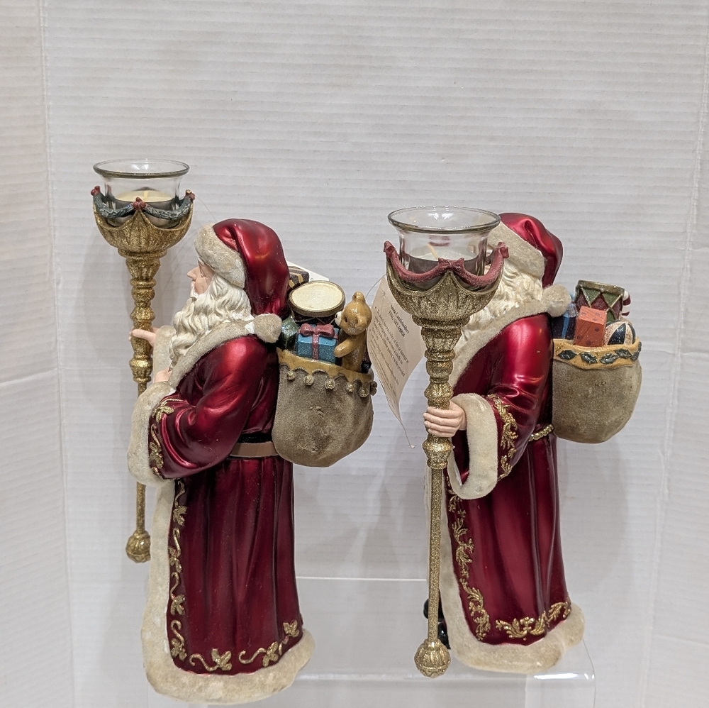 Elegant Santa Claus Candle Holders - Red and Gold - Picture 6 of 14
